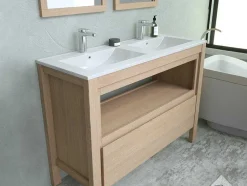 Móvel De Casa De Banho Com Lavatório De Encastrar, Folha De Carvalho, 120 Cm - Cosmoti