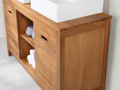 Móvel De Casa De Banho Em Madeira De Acacia Com Lavatório Individual De 130 Cm - Pulukan