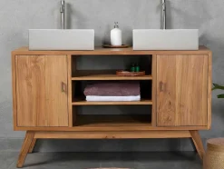 Móvel De Casa De Banho Em Teca Com Lavatório Duplo De 135 Cm - Gianyar