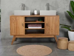 Móvel De Casa De Banho Em Teca Com Lavatório Duplo De 135 Cm - Gianyar
