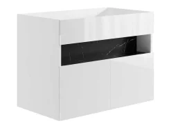 Móvel De Casa De Banho Para Colocar Sob O Lavatório Com Leds, Branco E Preto Efeito Marmore C80 Cm - Pozega