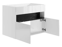 Móvel De Casa De Banho Para Colocar Sob O Lavatório Com Leds, Branco E Preto Efeito Marmore C80 Cm - Pozega