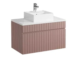 Móvel De Casa De Banho Suspenso Estriado Cor-De-Rosa Com Lavatório De Pousar 80 Cm - Satara