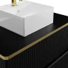 Móvel De Casa De Banho Suspenso Estriado Rebordo Dourado Com Lavatório De Pousar Preto 80 Cm - Keliza