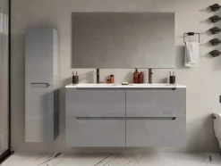 Móvel De Casa De Banho Suspenso Com Lavatório Duplo De Encastrar Cinzento 120 Cm - Selita