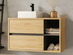 Móvel De Casa De Banho Suspenso Lavatório Simples Cor Natural De 100 Cm - Purnal