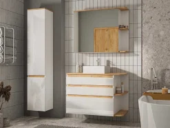 Móvel De Casa De Banho Suspenso Com Lavatório Individual Cor Natural Clara E Branca Com 94 Cm - Anida