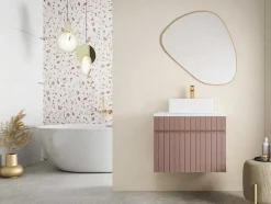 Móvel De Casa De Banho Suspenso Estriado Cor-De-Rosa Com Lavatório De Pousar 60 Cm - Satara