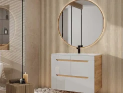 Móvel De Casa De Banho Suspenso Com Lavatório De Encastrar Cor Natural E Branca 80 Cm - Aruba