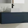 Móvel De Casa De Banho Suspenso Cor Azul-Escuro Com Lavatório Individual 94 Cm - Teana Ii