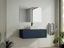 Móvel De Casa De Banho Suspenso Cor Azul-Escuro Com Lavatório Individual 94 Cm - Teana Ii