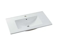 Móvel De Casa De Banho Suspenso Com Leds E Lavatório De Encastrar, Branco E Natural Escuro C80 Cm - Pozega
