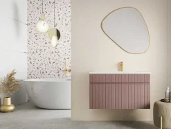 Móvel De Casa De Banho Suspenso Estriado Cor-De-Rosa Com Lavatório De Encastrar 80 Cm - Satara