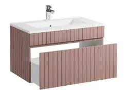 Móvel De Casa De Banho Suspenso Estriado Cor-De-Rosa Com Lavatório De Encastrar 80 Cm - Satara