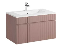 Móvel De Casa De Banho Suspenso Estriado Cor-De-Rosa Com Lavatório De Encastrar 80 Cm - Satara