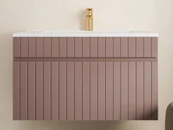 Móvel De Casa De Banho Suspenso Estriado Cor-De-Rosa Com Lavatório De Encastrar 80 Cm - Satara