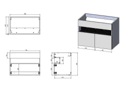 Móvel De Casa De Banho Suspenso Com Leds E Lavatório De Encastrar, Branco E Preto Efeito Marmore C80 Cm - Pozega