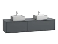 Móvel De Casa De Banho Suspenso Com Lavatório Duplo Cor Cinza Antracite C150 Cm - Isaure Ii