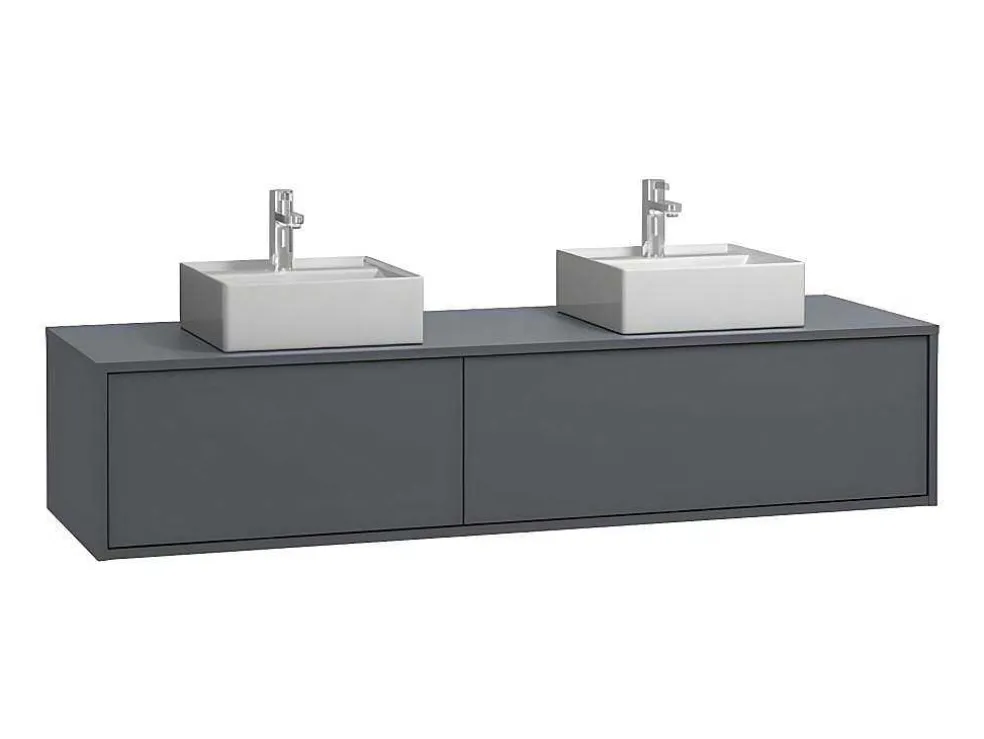 Móvel De Casa De Banho Suspenso Com Lavatório Duplo Cor Cinza Antracite C150 Cm - Isaure Ii