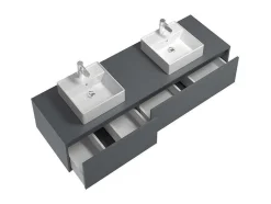 Móvel De Casa De Banho Suspenso Com Lavatório Duplo Cor Cinza Antracite C150 Cm - Isaure Ii