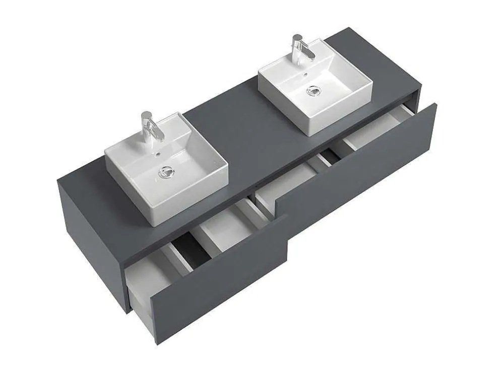 Móvel De Casa De Banho Suspenso Com Lavatório Duplo Cor Cinza Antracite C150 Cm - Isaure Ii