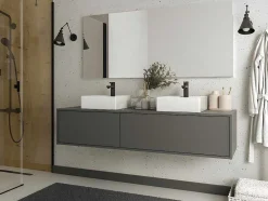 Móvel De Casa De Banho Suspenso Com Lavatório Duplo Cor Cinza Antracite C150 Cm - Isaure Ii