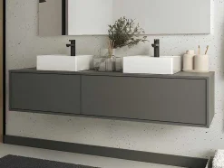 Móvel De Casa De Banho Suspenso Com Lavatório Duplo Cor Cinza Antracite C150 Cm - Isaure Ii