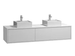 Móvel De Casa De Banho Suspenso Branco Com Lavatório Duplo C150 Cm - Isaure Ii