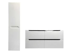 Móvel De Casa De Banho Suspenso Com Lavatório Duplo De Encastrar E Coluna Branco 120 Cm - Selita