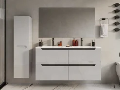 Móvel De Casa De Banho Suspenso Com Lavatório Duplo De Encastrar E Coluna Branco 120 Cm - Selita