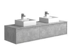 Móvel De Casa De Banho Suspenso Cinza Cimento Com Lavatório Duplo C150 Cm - Isaure Ii