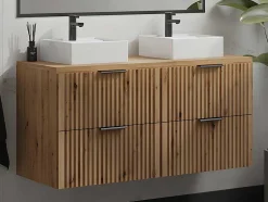 Móvel De Casa De Banho Suspenso Estriado Com Lavatório De Pousar Natural Claro C120 Cm - Zevara