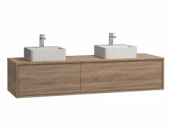 Móvel De Casa De Banho Suspenso Cor Natural Clara Com Lavatório Duplo C150 Cm - Isaure Ii