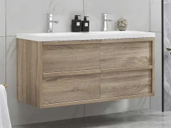 Móvel De Casa De Banho Suspenso Com Lavatório De Encastrar Cor Natural Clara 120 Cm - Quadra