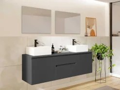 Móvel De Casa De Banho Suspenso Com Lavatórios Duplos E Espelhos - Cinza - 150 Cm - Jimena Ii