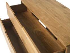 Móvel De Casa De Banho Suspenso Em Teca Clara Com Lavatório Duplo E Espelhos Com 2 Gavetas De 115 Cm - Bimbing
