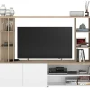 Móvel De Tv Com Espacos De Arrumação, Natural E Branco - Gorbella