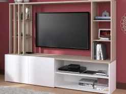 Móvel De Tv Com Espacos De Arrumação, Natural E Branco - Gorbella