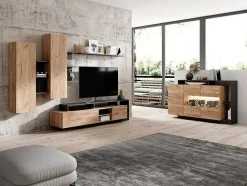 Móvel De Tv Com Espacos De Arrumação Cor Natural E Antracite - Idesia