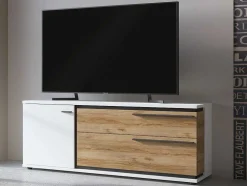 Móvel De Tv Com 1 Porta E 2 Gavetas Natural E Branco - Nisuka