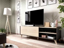 Móvel De Tv Com 1 Porta E 2 Nichos Cor Carvalho E Antracite - Kolyma