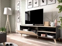 Móvel De Tv Com 1 Porta E 2 Nichos Cor Carvalho E Antracite - Kolyma