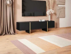 Móvel De Tv Com 4 Portas Em Mdf Preto E Dourado - Luvonia