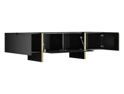 Móvel De Tv Com 4 Portas Em Mdf Preto E Dourado - Luvonia