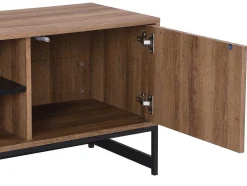 Móvel De Tv Com 3 Portas E 2 Nichos Em Mdf Cor Natural E Preto - Caratana