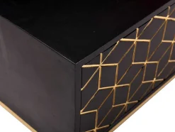 Móvel De Tv Com 2 Portas E 1 Prateleira Em Madeira De Mangueira E Metal Preto E Dourado - Analimy