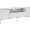Móvel De Tv Com 2 Portas, 1 Gaveta E 1 Nicho Em Mdf E Aco Branco E Dourado - Sinead De Pascal Morabito