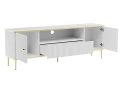 Móvel De Tv Com 2 Portas, 1 Gaveta E 1 Nicho Em Mdf E Aco Branco E Dourado - Sinead De Pascal Morabito