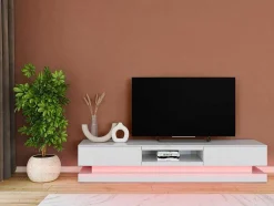 Móvel De Tv - Mdf Lacado A Branco - Leds - 2 Gavetas E 1 Nicho - Firmament