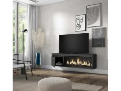 Móvel De Tv, 160, Para Televisores Ate 65", Lareira Electrica Xxl, Suspensos, Preto